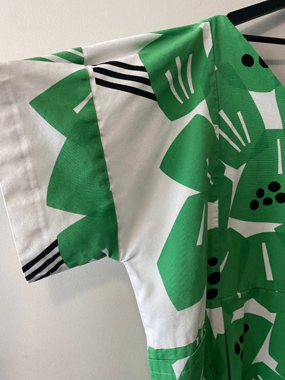 Handmade Plus Size Green White Black Abstract Pattern Pockets Dress - Picture 4 of 10